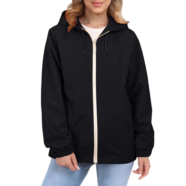 Comdrip Veste Légère pour Femmes! Veste Chaude Coupe-Vent Imperméable à Blocs de Couleur pour Femmes, Coupe-Vent d'Extérieur, Veste de Randonnée, Veste de Randonnée pour Femmes, Légère, Noire, 3TG