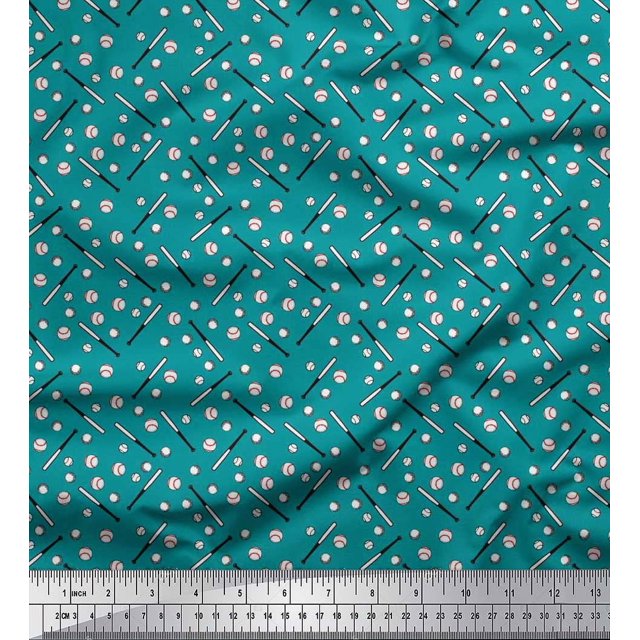 Soimoi Polyester Crepe Fabric Baseball Sports Print Sewing Fabric Yard 42 Inch Wide