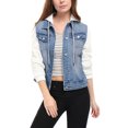 thumbnail image 1 of INSPIRE CHIC Veste en Denim à Capuche à Cordon Superposée pour Femmes avec Poches, 1 of 5