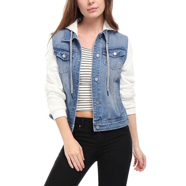 INSPIRE CHIC Veste en Denim à Capuche à Cordon Superposée pour Femmes avec Poches