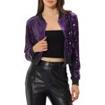thumbnail image 1 of INSPIRE CHIC Blouson Bomber Court à Paillettes Scintillantes avec Fermeture Éclair pour Femme Violet G, 1 of 5