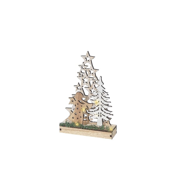 Arbre Étoilé En Bois À Led Et Support D'Ange Petit