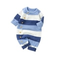 thumbnail image 1 of UAMVSH Newborn Girl Boy Striped Sweater Rompers Fall Winter Long Sleeve Button down Jumpsuits Warm Color Block Infant Outfits(1-3 Months,Light Blue), 1 of 3