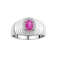 thumbnail image 1 of RYLOS Men's Rings 14K White Gold Classic Halo Of  Diamonds 7X5MM Oval Gemstone Designer Ring Star Ruby July Birthstone Rings For Men Size 12, 1 of 6