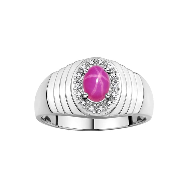 RYLOS Men's Rings 14K White Gold Classic Halo Of Diamonds 7X5MM Oval Gemstone Designer Ring Star Ruby July Birthstone Rings For Men Size 12