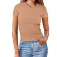 thumbnail image 2 of GigrtiJin Womens Basic T-Shirts Summer Crew Neck Short Sleeve Crop Tunic Tops Cute Slim Solid Color Comfy Blouses, 2 of 6