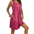 thumbnail image 4 of Dvkptbk Robe d'Été de Plage pour Femme 2024 Décontractée à Col Rond à Manches Courtes Robe Débardeur Mini Robes Fluide à Volants Boho Robe Soleil avec Poches P-2TG, 4 of 8