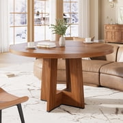 47" Round Dining Table  for 4-6 People,Wooden Kitchen Table with Sturdy Pedestal Base,Circle Dinner for Dining Room Living Room