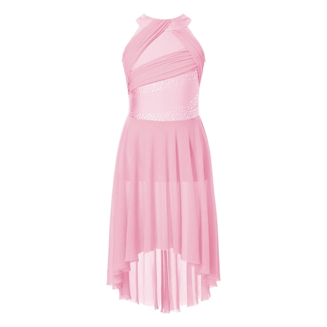 MSemis Filles Enfants Justaucorps Lyrique Sans Manches en Tulle Brillant avec Strass Jupe Moderne Contemporaine Rose 8