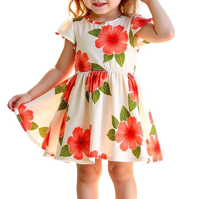 Robe d'Été pour Filles Tout-Petits Manches Volantes Robe Fluide à Volants Imprimé Fleuri Ligne A Robe Princesse 5-6 Ans