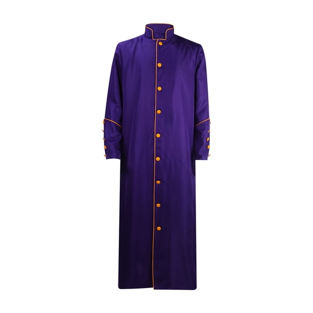 Penkiiy Priest Robe Dress for Men Clearance Men Solid Halloween Stand Collar Long-sleeved Button Robe Cosplay Coat Purple Priest Robe Dress