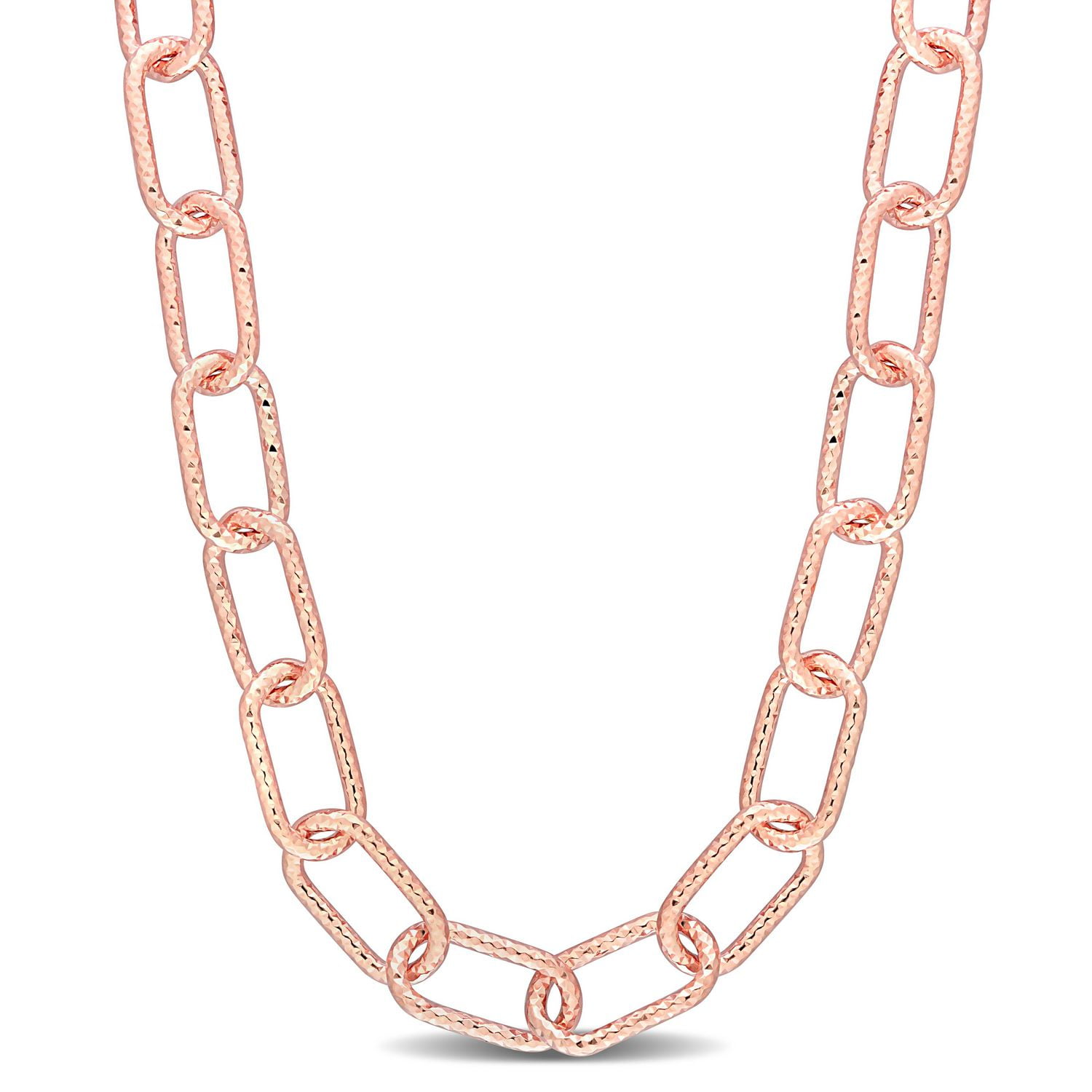Collier chaîne paperclip unisexe de Miabella en argent sterling plaqué en or rose 18K