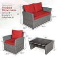 thumbnail image 4 of Costway 4PCS Patio Rattan Furniture Set Sofa Table W/Storage Shelf Red Cushion, 4 of 10
