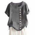 thumbnail image 3 of stanreset Blouse en Lin Ample à Manches Courtes Chemise Col Rond Femme Haut d'Été, Gris, 3TG, 3 of 5