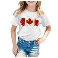 thumbnail image 1 of PMVFHDE Canada Day T-Shirt à Motif Imprimé Feuille d'Érable pour Filles, Manches Courtes, Chemise à Rayures pour Filles, T-Shirt à Manches Courtes pour Filles, T-Shirt d'Été à Col Rond, Coupe Décontractée, Chandails de Base, 1 of 4