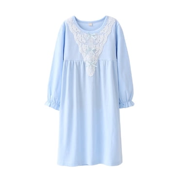 Qudderr Kids Teen Girls' Princess Nightgowns Lace Sleepwear Dress Cotton Nightdress Toddler Spring Autumn Solid Color Robe Pajamas for Girls 5-13 Years