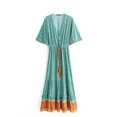 thumbnail image 1 of U.Vomade Robe Maxi Bohème de Plage en Rayonne à Imprimé Vintage pour Femme, Col en V, à Franges, Robe Bohème d'Été, 1 of 10