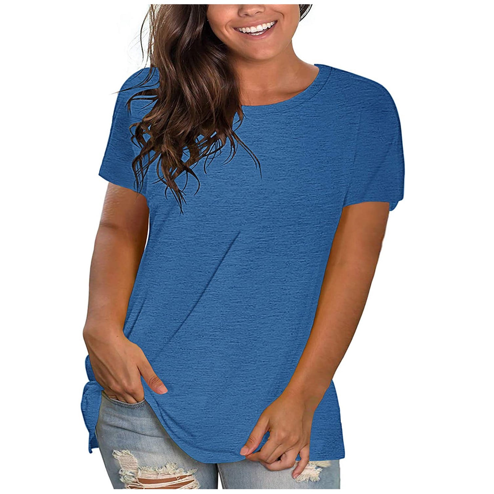 AherBiu Hauts Grande Taille pour Femmes T-Shirt à Manches Courtes Col Ras du Cou Été Décontracté Confortable T-Shirts Basiques