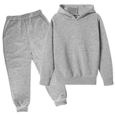 GDREDA Baby Dress Children Kids Casual Solid Color Long Sleeve Hoodie Pullover Sweatshirt Tracksuit Jogger Sweatpants Unisex 2 PC Sweatsuit Set Grey,7-8 Years