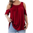 thumbnail image 1 of FAIWAD T-Shirts à Épaules Dénudées d'Été pour Femmes, Manches Courtes, Col Ras du Cou, T-Shirts Unis, Tunique Basique Décontractée, 1 of 6