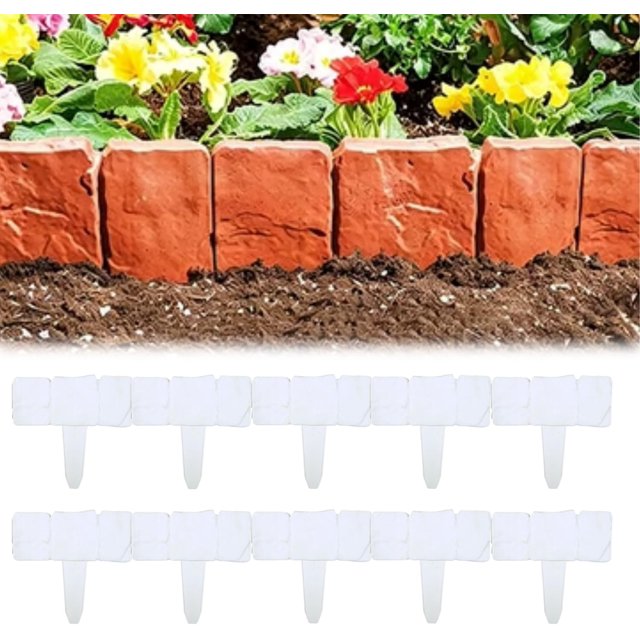 Plastic Garden Retaining Fence - Decorative Flower Bed Fence for Landscaping, Garden Edging & Garden Divider, Tool-Free Installation (10, Milky White)