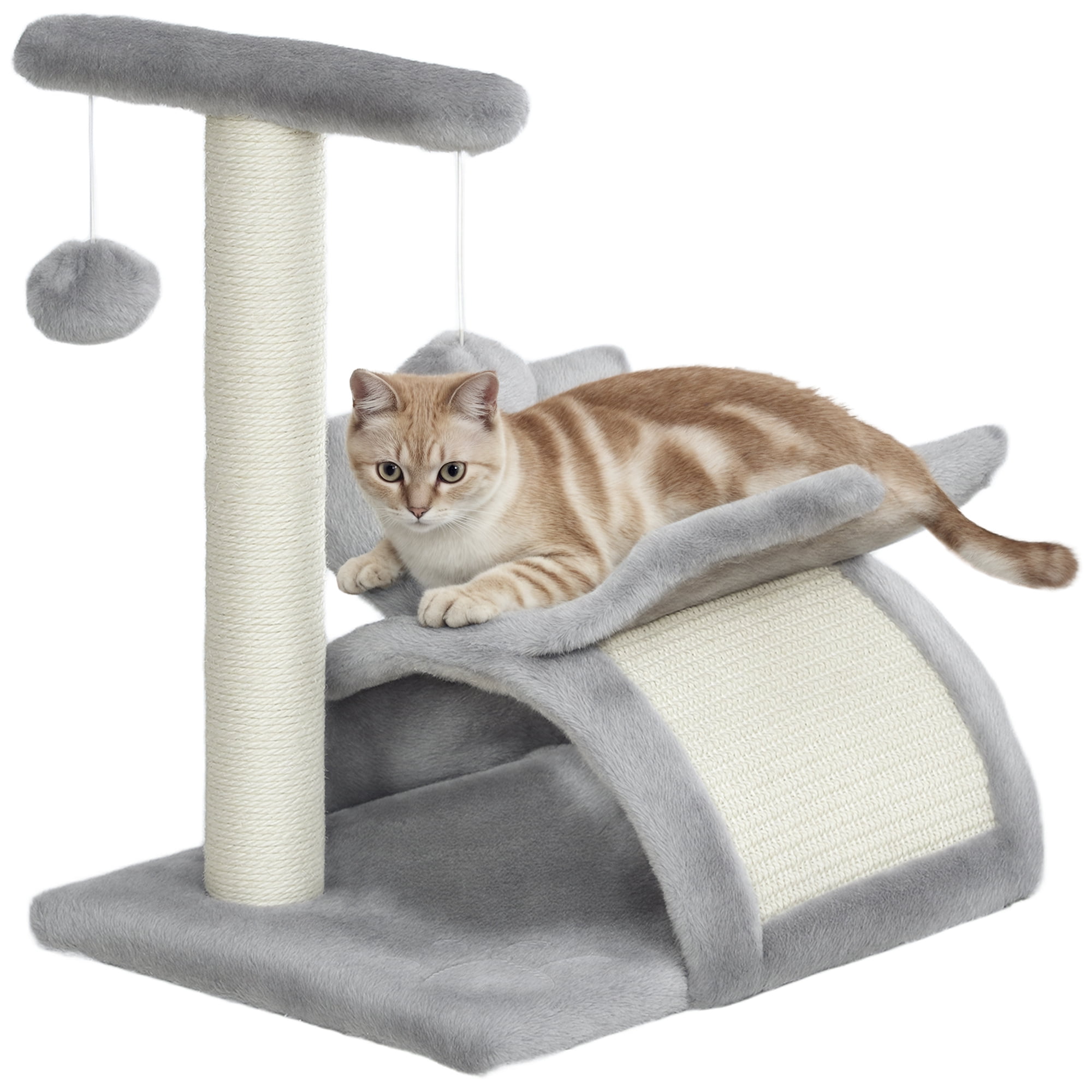PawHut 17" Small Cat Tree, Cat Tower with Rotatable Top Pole, Light Grey