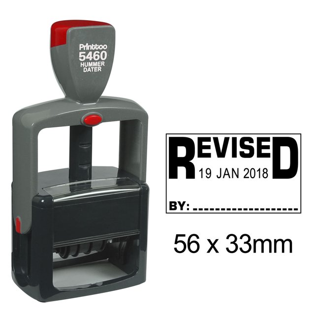 Printtoo Office Document Heavy Duty Stamp With Revised By Text Date Self Inking Rubber Stamp-Black