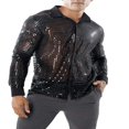 thumbnail image 3 of Men Spring Autumn Sequins Shirt Long Sleeve Turn Down Collar Dot Shirt, 3 of 6