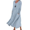 thumbnail image 1 of Pisexur Robe d'Automne pour Femme 2023 Robe en Coton et Lin à Manches Longues, Ligne A et Évasée, Maxi Longue, 1 of 5