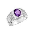 thumbnail image 4 of RYLOS Men's Rings Sterling Silver Designer Nugget Ring Oval 9X7MM Gemstone & Diamonds  Amethyst February Birthstone Rings For Man Size 13, 4 of 7
