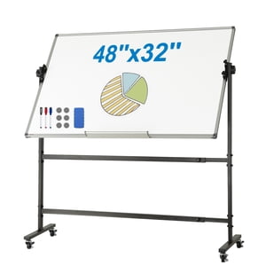 VEVOR Tableau blanc roulant, 48 x 32-inch Tableau blanc mobile magnétique à double bord, 360° Tableau d'effacement à sec réglable en hauteur réversible avec roues et bac mobile