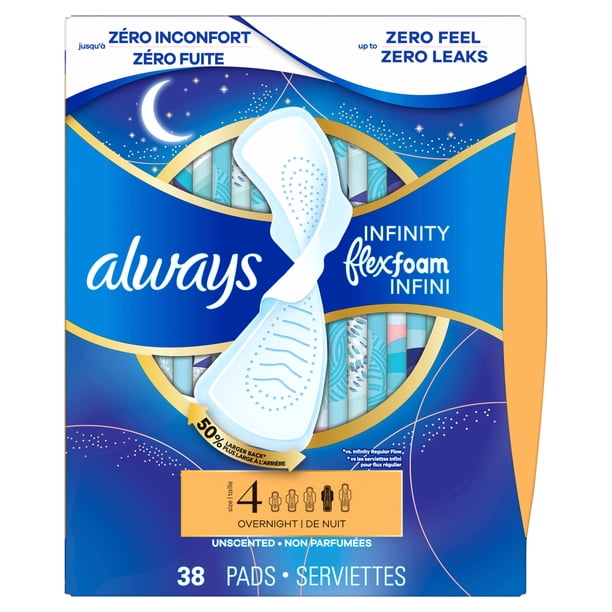Always Infinity FlexFoam Pads for Women, Size 4, Overnight Pad