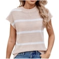thumbnail image 3 of Sentmoon Chandails Sans Manches pour Femmes Col Rond Tricotés Vêtements pour Femmes Grande Taille à Rayures Extensibles et Flexibles Tenues de Printemps pour Femmes 2025 Automne et Hiver pour Sorties de Fin de Semaine Beige m, 3 of 8