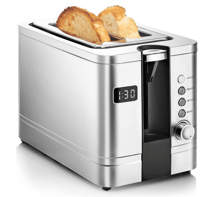 Tostadora Digital 2 Rebanadas Acero Inox Ranuras Anchas Descongelar