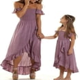 thumbnail image 1 of MISOWMNJOY Mommy and Me Dresses Floral Print Off Shoulder Ruffle Strap Romper Beach Midi Dress, 1 of 3