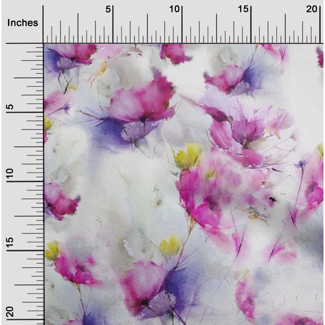 oneOone Polyester Lycra Fabric Flower Watercolor Print Sewing Fabric BTY 56 Inches Wide