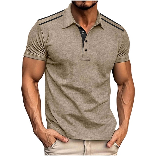 Styesk T Shirts for Man Fashion Solid Color Leisure Versatile Motion Button T-shirt Lapel Top