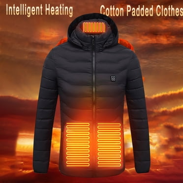 BADHUB Men's Heated Jacket Big & Tall Unisex Coat 8 Heating Zone Electric Insulated Jacket Windproof Thermal Winter Coat with Hood S-5XL