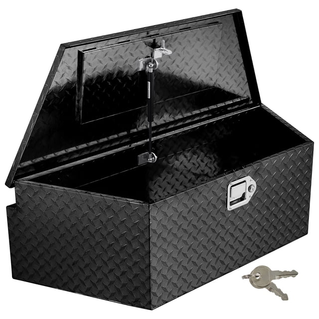 Kojooin Trailer Tongue Box - 33/39 Inch Heavy Duty Aluminum Diamond Plate Tongue Box Tool Chest, Tuckbed Toolbox Storage with Lock & Keys