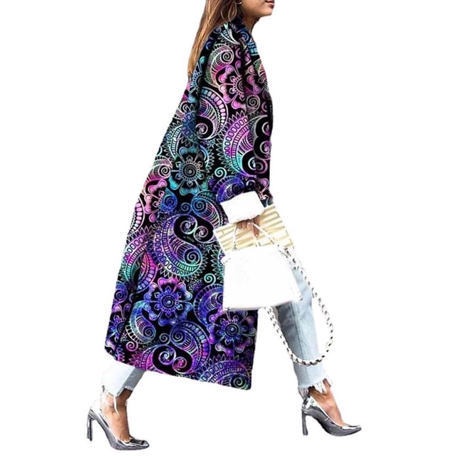 Femmes Couleur Bloc Imprimé Trench-Coat Double Face Veste en Laine