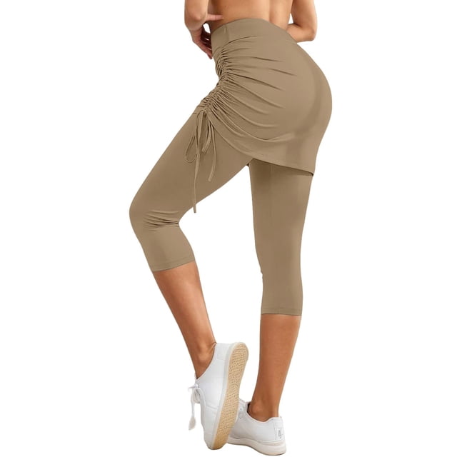 Versatile Quarter Length Ruched Skirt Pant for Women Daily Casual Wear Yoga Practice Comfortable Stretch Fabric Easy Care Machine Washable Spring Summer