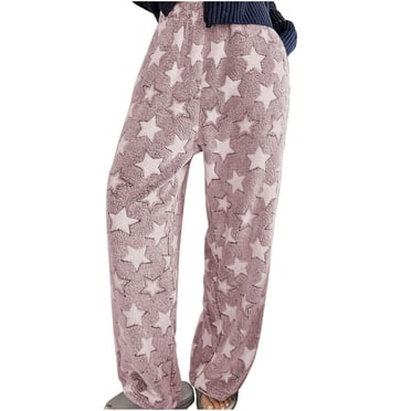 Ohufall Womens Plush Pajama Pants Soft Fuzzy Pajama Bottoms for Women Star Print Cozy Pj Fleece Lounge Pants Sleepwear