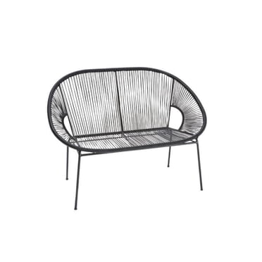 Banc Acapulco en vinyle, cadre noir, banc extérieur, capacité de 2 personnes.