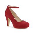 thumbnail image 1 of BLISSFUL STEP Chaussures pour Femmes Bout Rond Talon Aiguille Bride à la Cheville Escarpins Rouge 6,5, 1 of 7