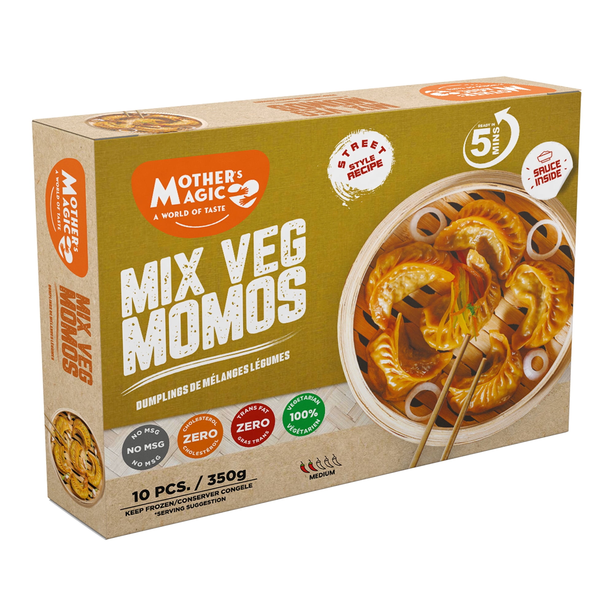 Mothers Magic Momos Mix Veg 350G, Mix Veg Momos – 350 g bag