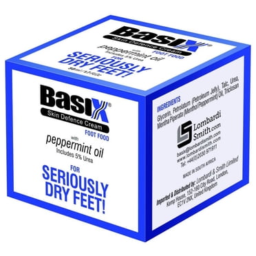 Basix Skin Defence Crème de Réparation et de Restauration des Pieds pour Pieds Secs et Talons Gercés avec 5 % d'Urée et Huile de Menthe Poivrée Apaise, Répare, Stimule et Revigore les Pieds Fatigués