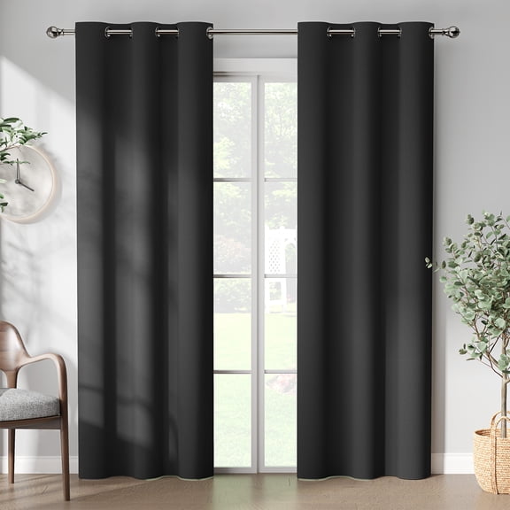 Curtainking Rideaux à Oeillets 2 Panneaux Rideaux Occultants Isolés Thermiquement pour Chambre de Bébé, Noir, 40x72 Pouces