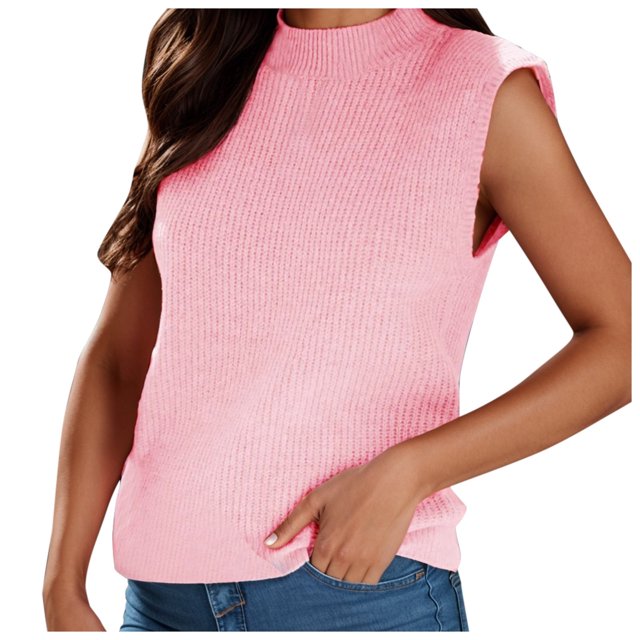 Women's Mock Neck Knit Sweater Vest Sleeveless Casual Trendy Summer Ribbed Pullover Tank Tops