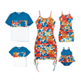 thumbnail image 1 of PatPat Family Matching Floral Panel T-Shirt and Ruched Drawstring Side Bodycon Strap Dress Sets, 1 of 4