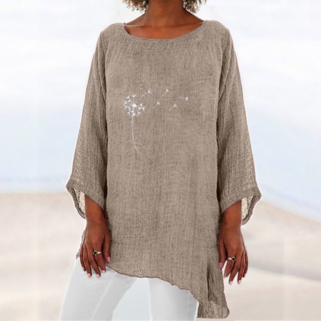SMihono Hauts pour Femmes Été Chic Décontracté Hauts pour Femmes Brodés Col Rond Coton Lin Grandes Manches Courtes Hauts T-Shirt Oversize pour Femmes